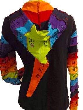 EZ HIPPIE HOODIE SIZE L, MADE IN NEPAL, 100% COTTON HAPPY, COLORFUL.